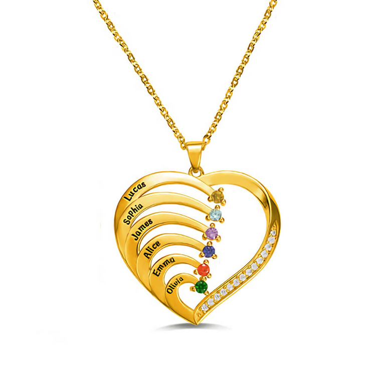 925 Sterling Silver Personalized Name and Birthstone Family Heart Necklace for Mom