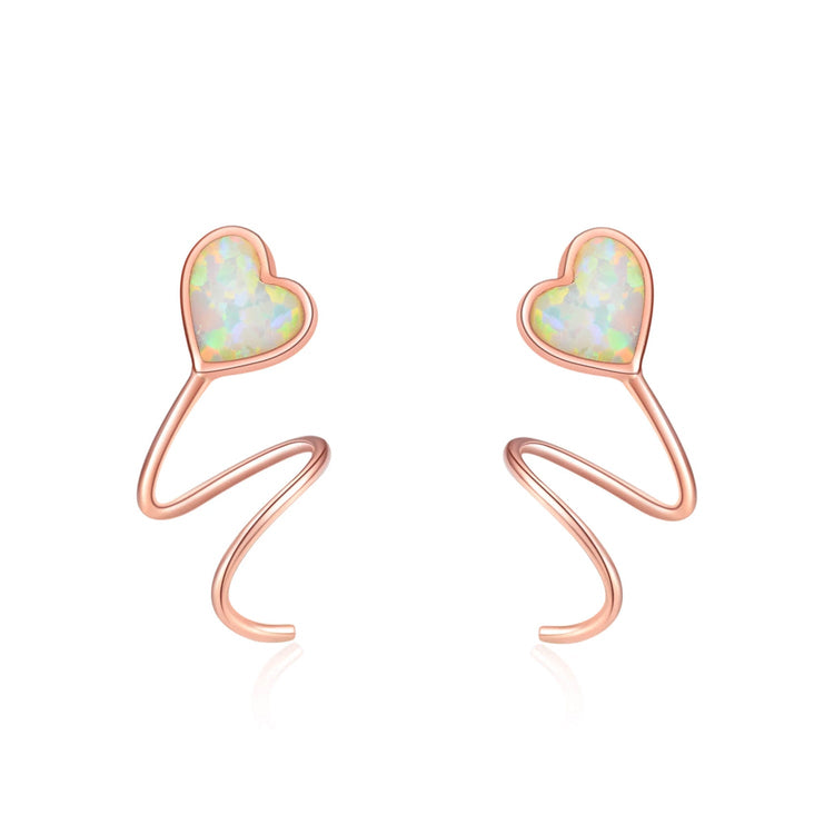 925 Sterling Silver Opal Heart Crawler Earrings Wrap Earrings