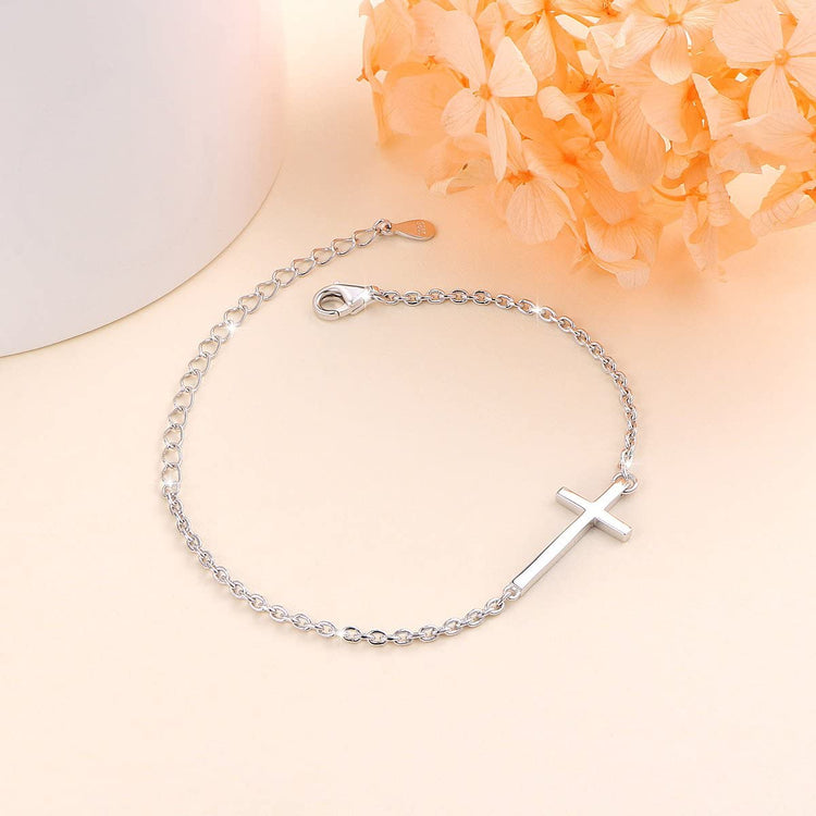 925 Sterling Silver Sideways Cross Anklet - onlyone
