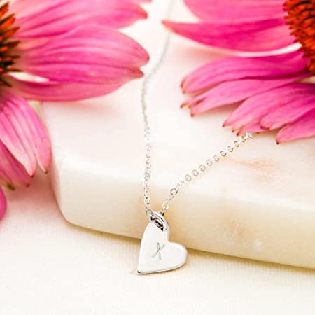 925 Sterling Silver Small Heart Initial Necklace