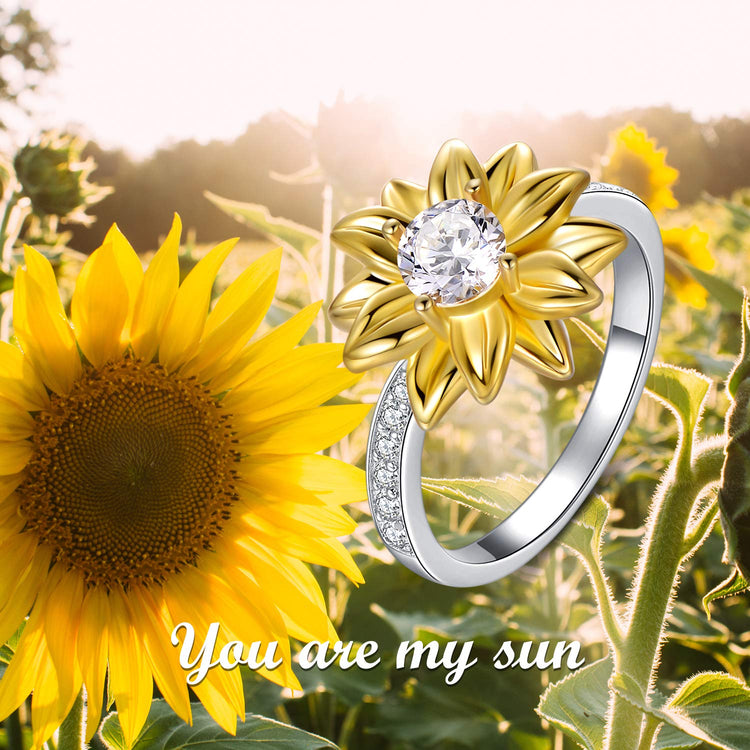 OnlyOne 925 Silver Golden Sunflower Ring with zirconia ring: â…?- onlyone