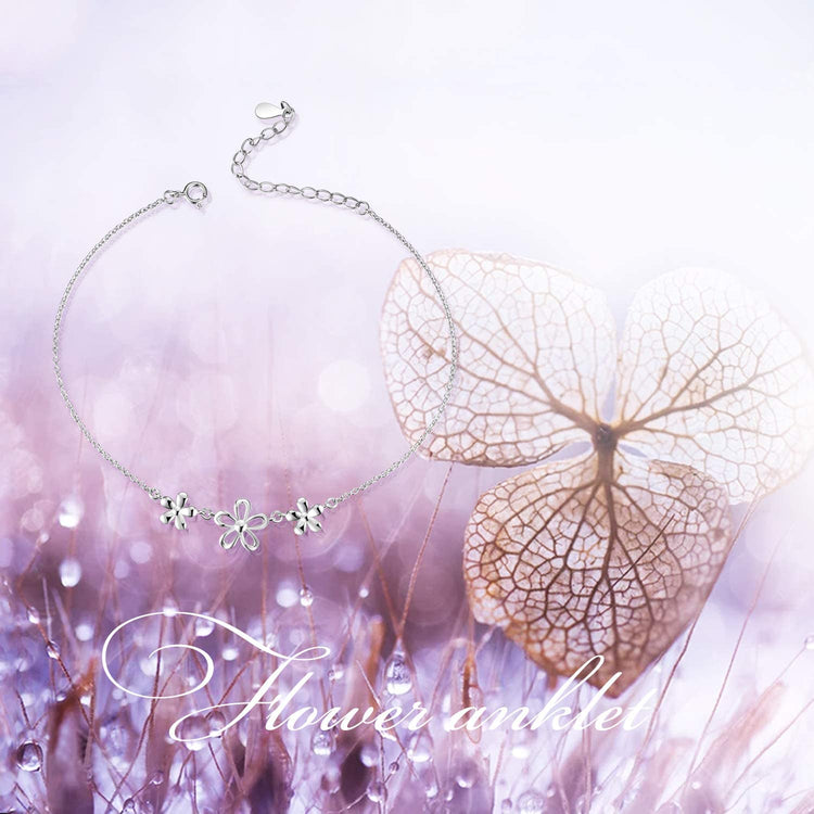925 sterling silver daisy fashion women's anklet - onlyone