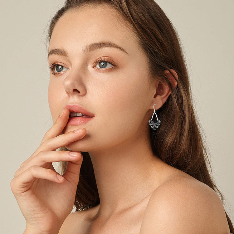 925 Sterling Silver Dangle Drop Dissent Collar Earrings, Ginsburg Earrings, RBG Earrings