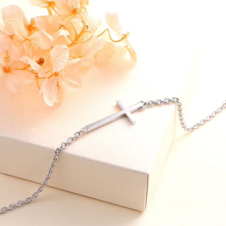 925 Sterling Silver Sideways Cross Anklet - onlyone