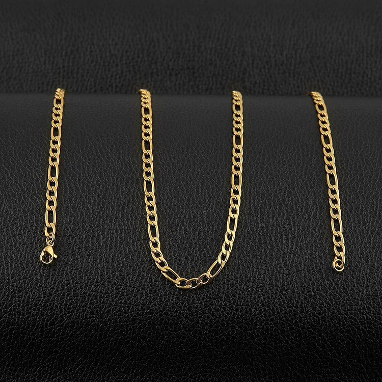 925 Sterling Silver 3.7mm Mens Gold Chain Necklace Figaro Link Chain Necklace, Gift For Him