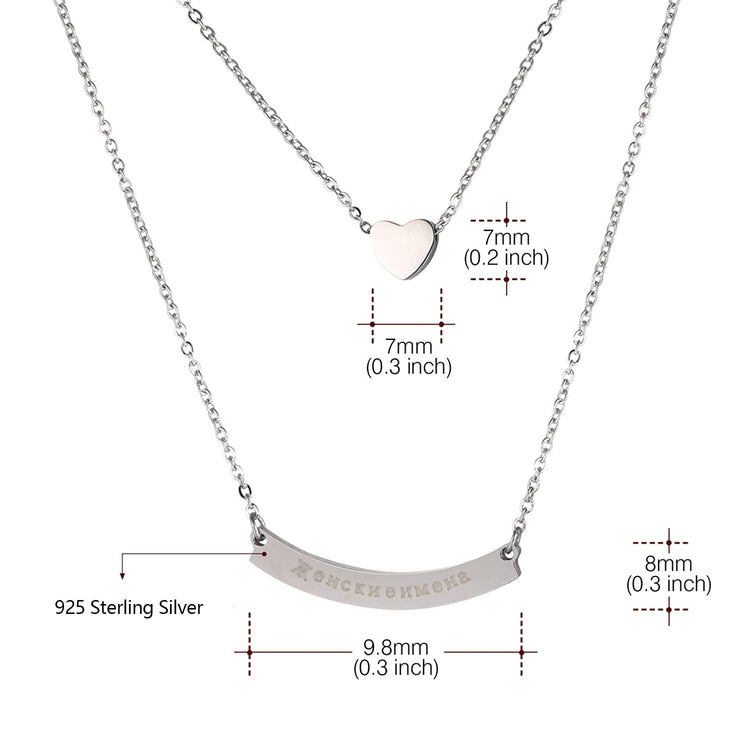 925 Sterling Silver Double Layers Personalized Bar Necklace Free Message Engrave - onlyone