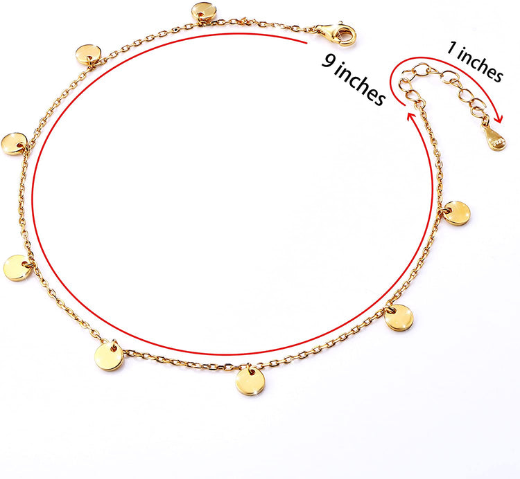 925 Sterling Silver Summer Style Disc Fashion Gold Adjustable Anklet - onlyone