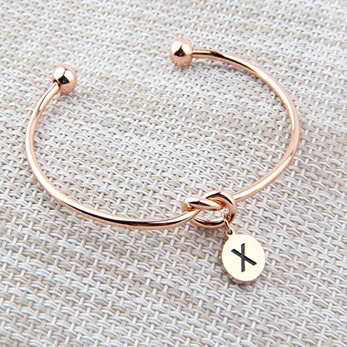 925 Sterling Silver Personalized Initial Love Knot Engraved Cuff - onlyone