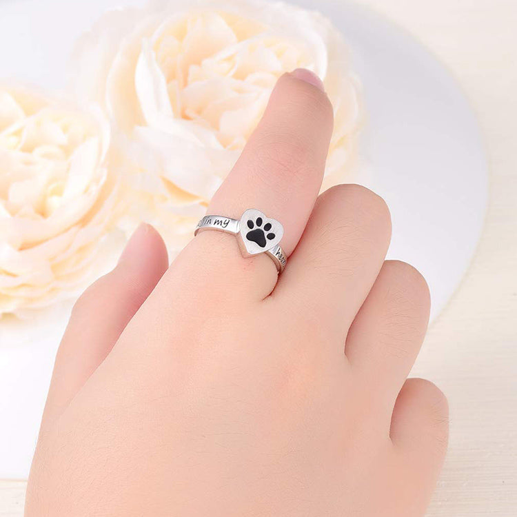 925 Sterling Silver Ashes Cremation Jewelry Dog Paw Heart Shaped Urn Ring Cremation Jewelry for Ashes - onlyone