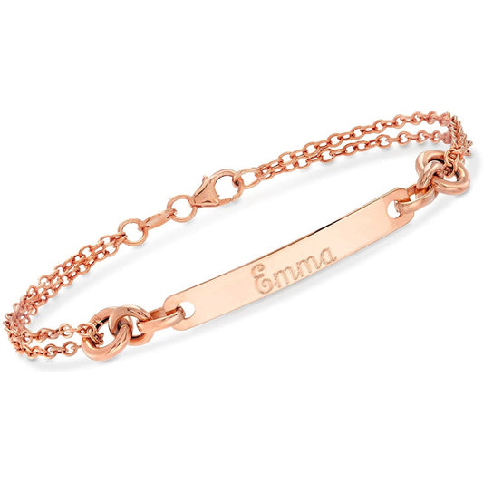 925 Sterling Silver Personalized Double Chain Bar Id Bracelet Custom Name Engraved Bar Bracelet