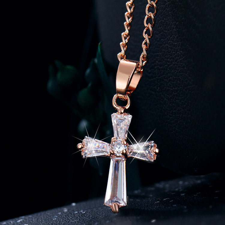 925 Sterling Silver Crystal Cross Pendant Necklace Cross Necklace For Women - onlyone