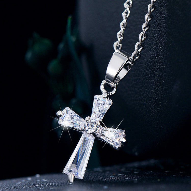 925 Sterling Silver Crystal Cross Pendant Necklace Cross Necklace For Women - onlyone