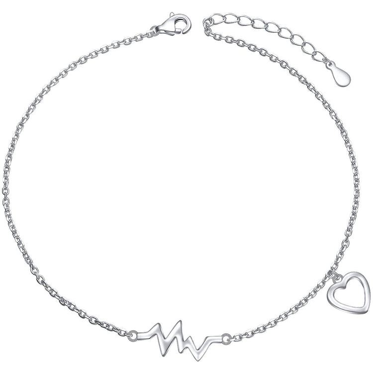 925 Sterling Silver Cute ECG Style Anklet - onlyone