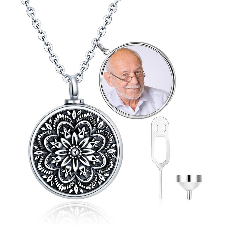 925 Sterling Silver Flower of Life Urn Ashes Necklace Cremation Jewelry for Ashes