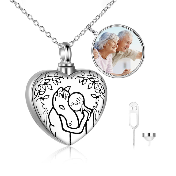 925 Sterling Silver Lovely Horse Heart Urn Necklace, Cremation Jewelry For Ashes