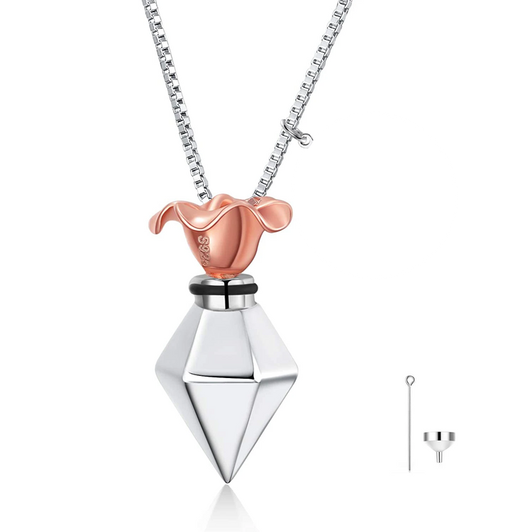 925 Sterling Silver Rose Flower Urn Necklace