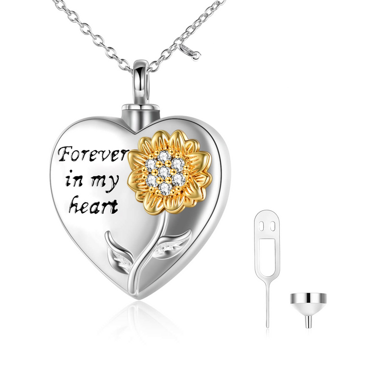 925 Sterling Silver Sunflower With Zirconia Urn Necklace for Ashes Cremation Jewelry for Ashes