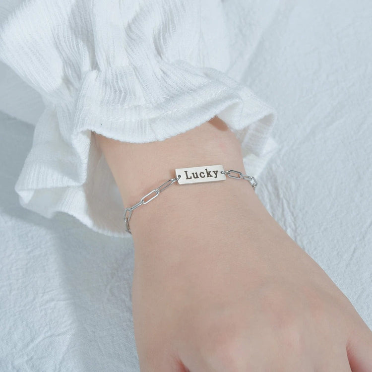 925 Sterling Silver Bar Bracelet In Clip Link Chain