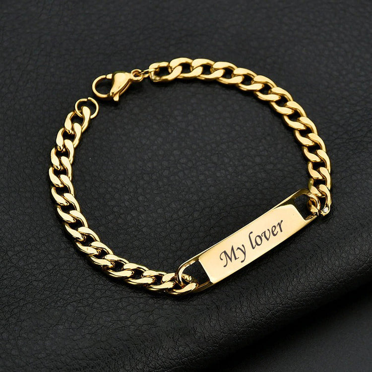 925 Sterling Silver Customized Engraving Nameplate Bar Bracelet In Curb Link Chain