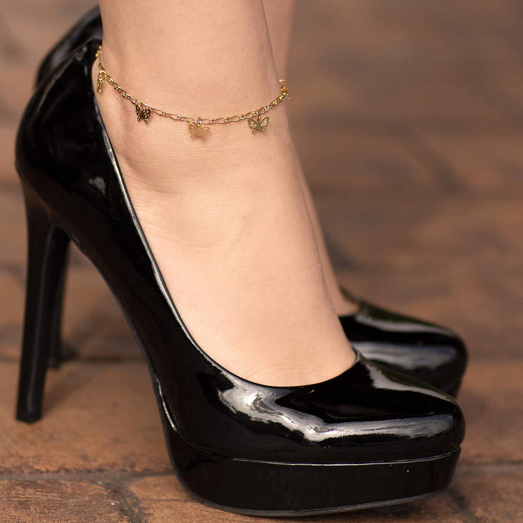 925 Sterling Silver Gold Plated Cutout Butterfly Anklet