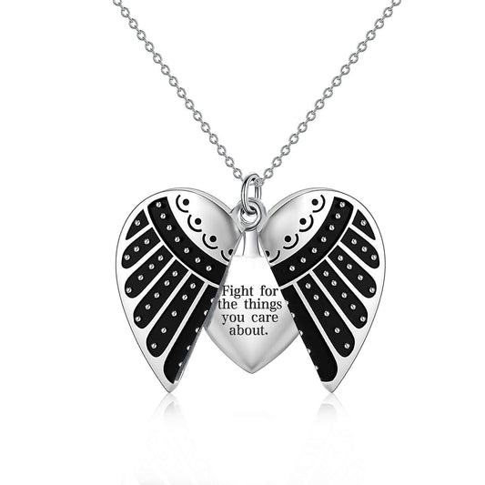 925 Sterling Silver Heart RBG Dissent Collar Open Locket Necklace