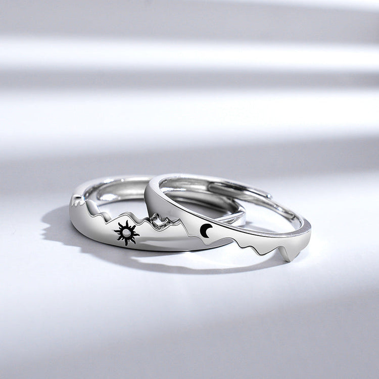 925 Sterling Silver Adjustable Mountain Sun And Moon Couple Rings