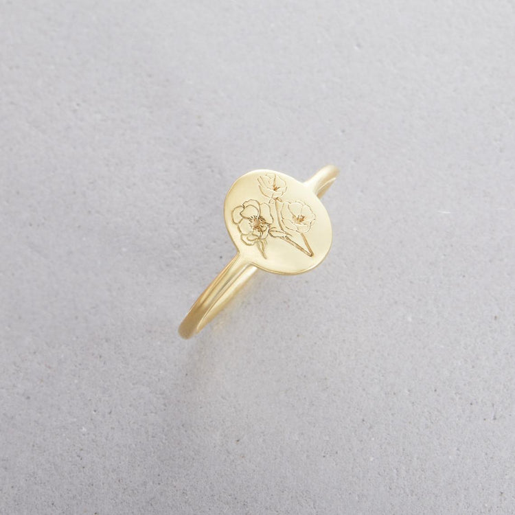 925 Sterling Silver Personalized Birth Flower Ring