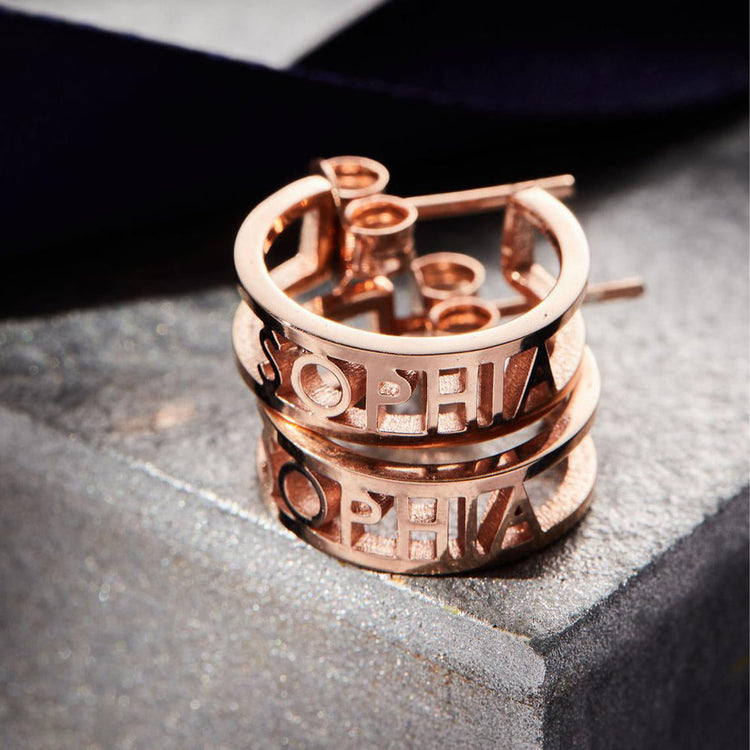 925 Sterling Silver Personalized Huggie Hoop Name Earrings