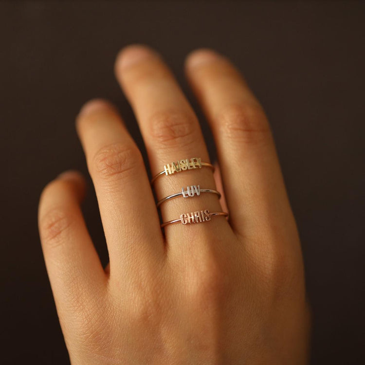 925 Sterling Silver Personalized Tiny Name Ring Nameplate Ring