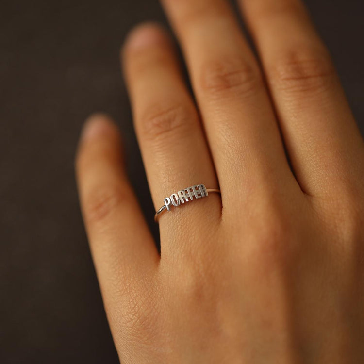 925 Sterling Silver Personalized Tiny Name Ring Nameplate Ring