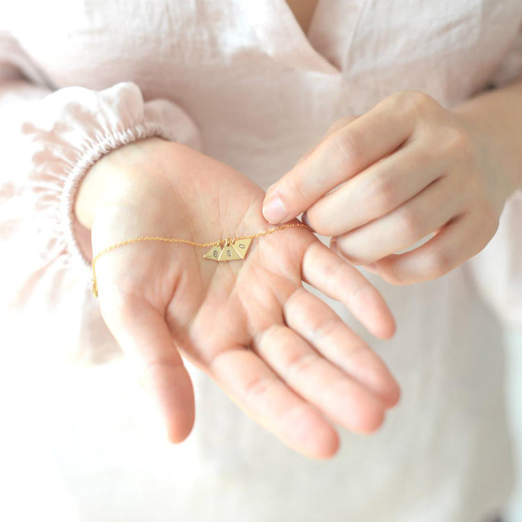 925 Sterling Silver Personalized Triangle Initial Bracelet