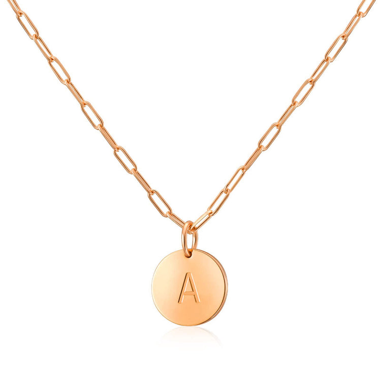 925 Sterling Silver Round Disc Initial Pendant Necklace In Clip Link Chain