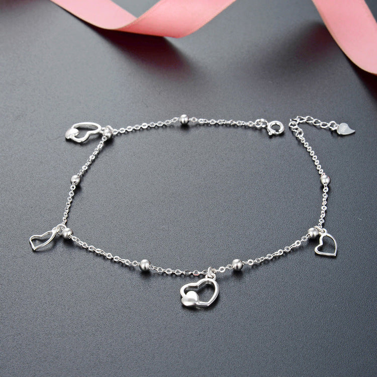 925 Sterling Silver Simple Heart Anklet