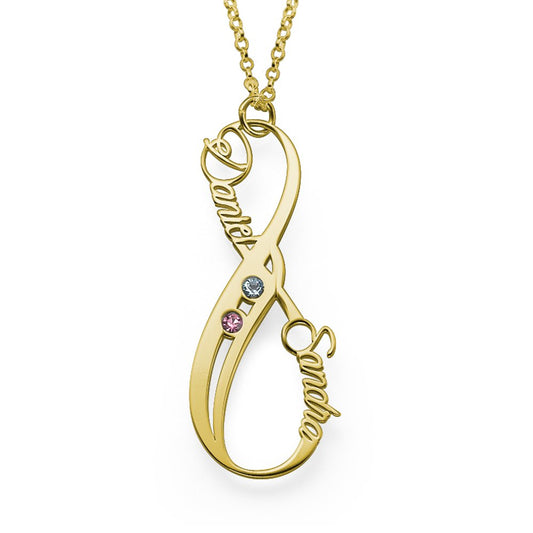 925 Sterling Silver Vertical Infinity Name Necklace With Birthstones