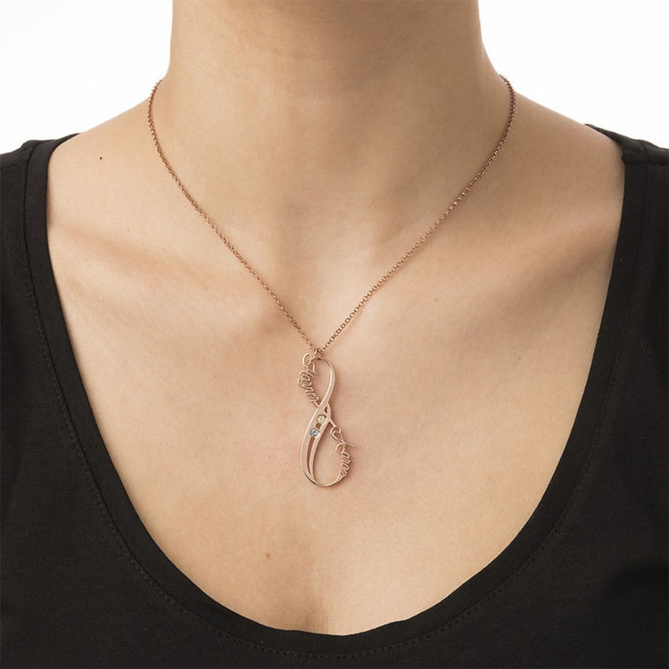 925 Sterling Silver Vertical Infinity Name Necklace With Birthstones