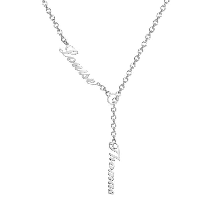 925 Sterling Silver Vertical Lariat Multi Names Y Style Nameplate Necklace