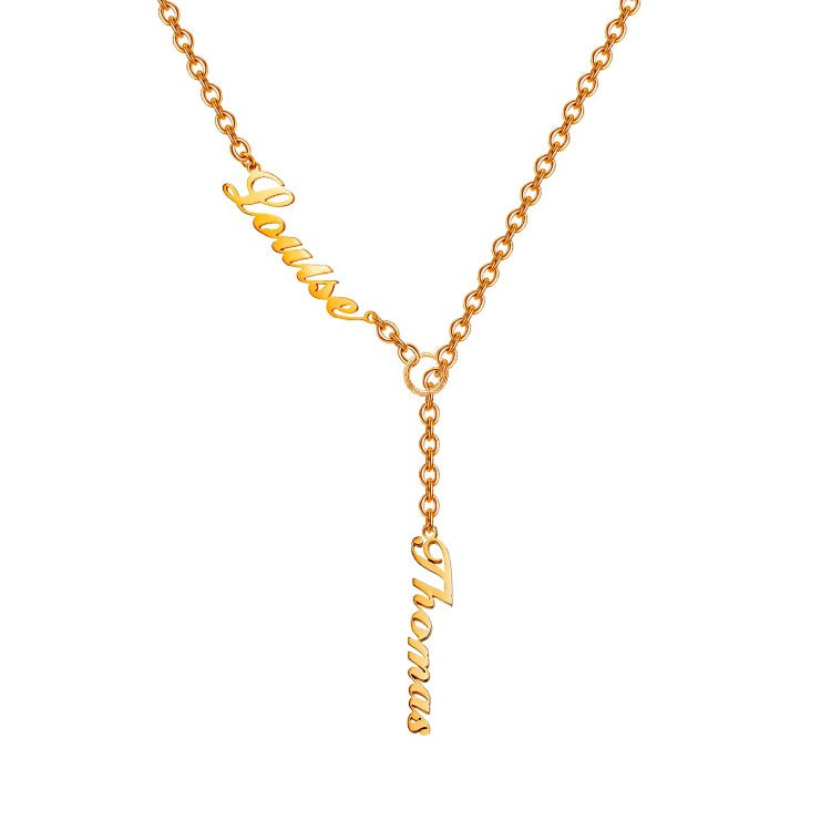 925 Sterling Silver Vertical Lariat Multi Names Y Style Nameplate Necklace