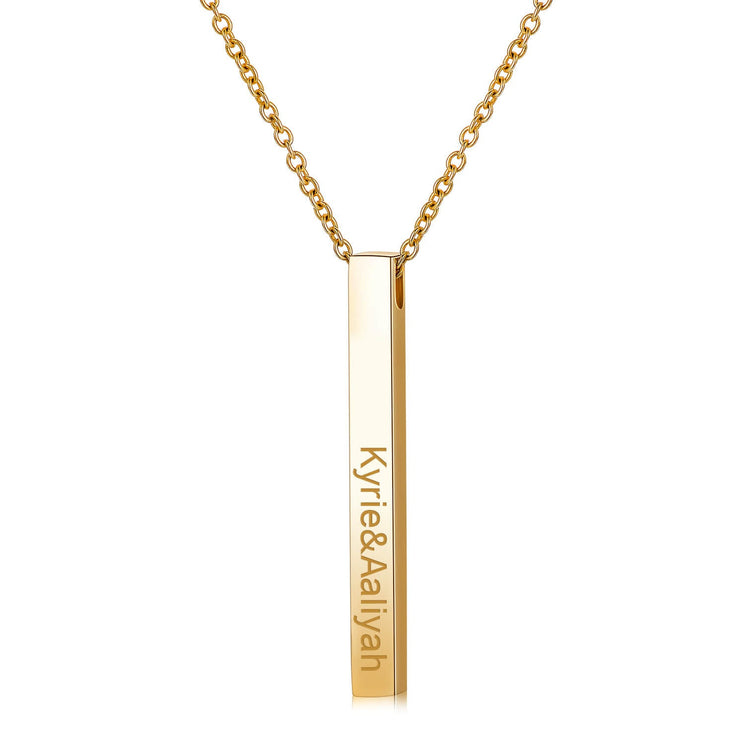 925 Sterling Silver 4 Side Engraved Vertical 3D Bar Name Necklace - onlyone