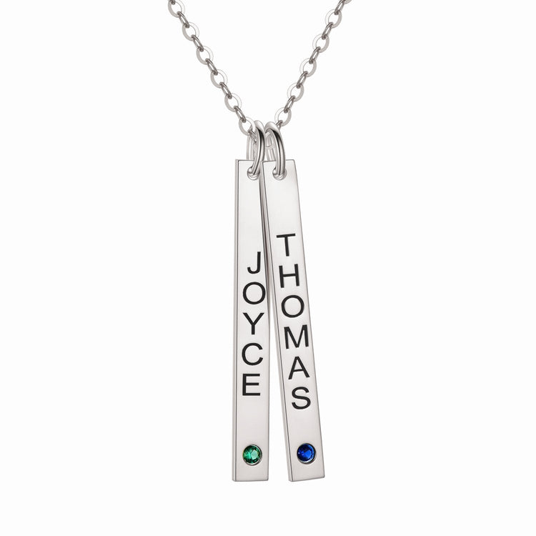 925 Sterling Silver Vertical Engraved Bar Necklace With Birthstone, Gift For Her, Birthday Gift - onlyone