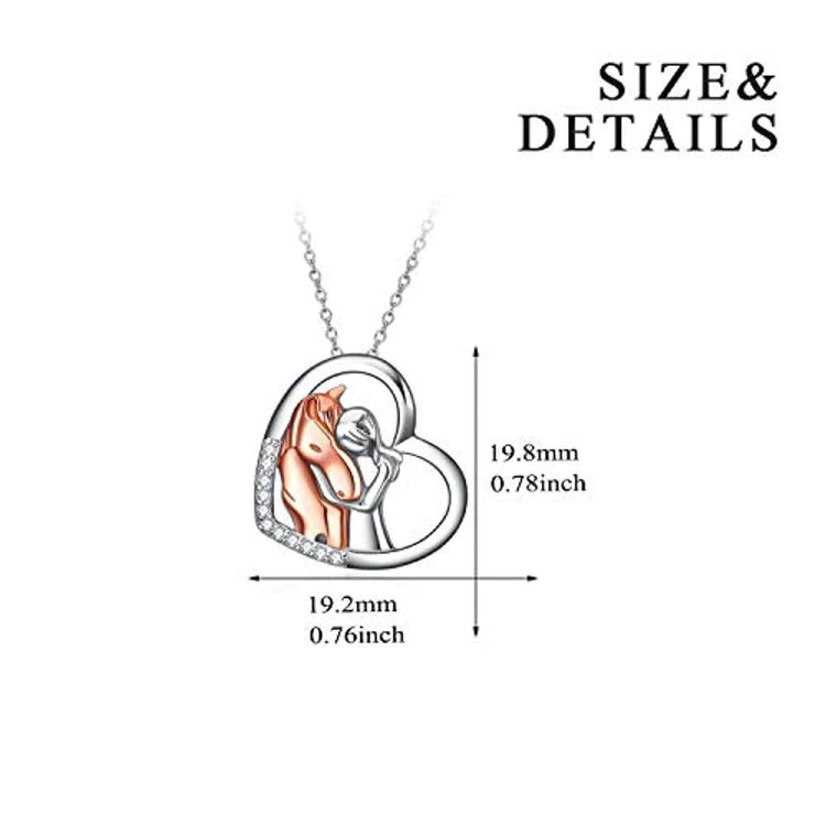 925 Sterling Silver Horse with Girl Heart Pendant Necklace for Girls, Girlfriend, Teens, Women, Daughter - onlyone