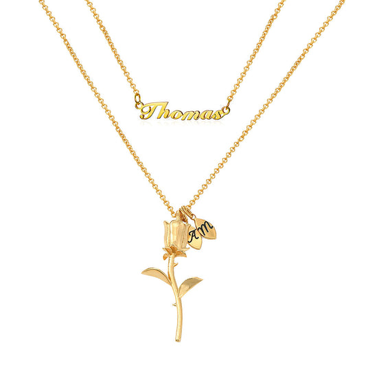925 Sterling Silver Rose Flower Name Necklace, Nameplated Necklace - onlyone