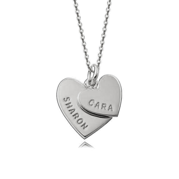 925 Sterling Silver Double Heart Engraved Name Necklace Nameplate Necklace Mom and Daughter - onlyone