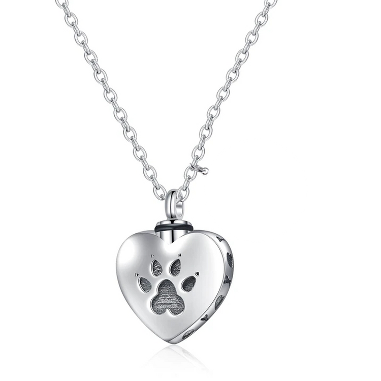 925 Sterling Silver Heart Urn Necklaces Pet Dog Paw Print Cremation Necklace - onlyone