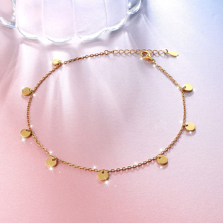 925 Sterling Silver Summer Style Disc Fashion Gold Adjustable Anklet - onlyone