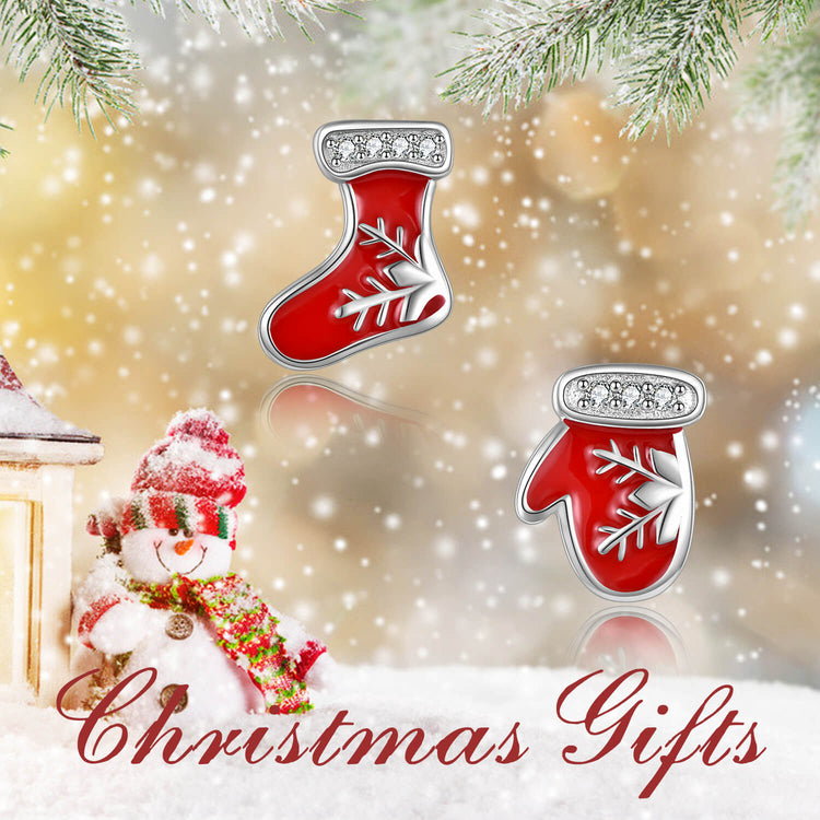 925 Sterling Silver Christmas Stocking And Glove Stud Earrings