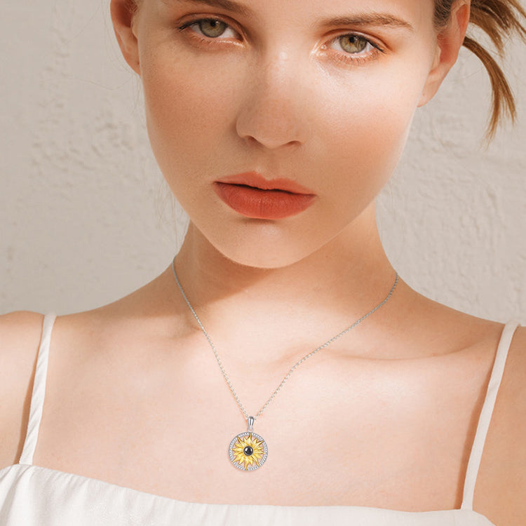 925 Sterling Silver I Love You In 100 Languages Sunflower Necklace - onlyone