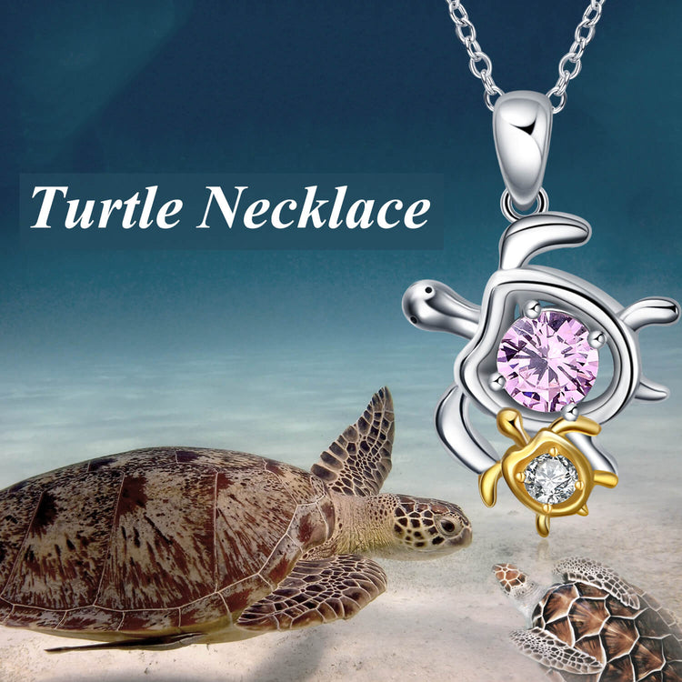 925 Sterling Silver Mom and Baby Turtle Necklace - onlyone