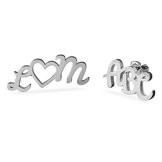 925 Sterling Silver Personalized Abc Style Stud Earrings - onlyone