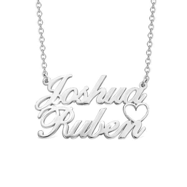 925 Sterling Silver Joshua Double Names Necklace Nameplate Necklace