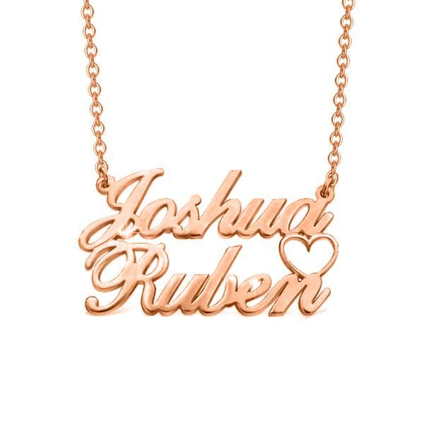 925 Sterling Silver Joshua Double Names Necklace Nameplate Necklace